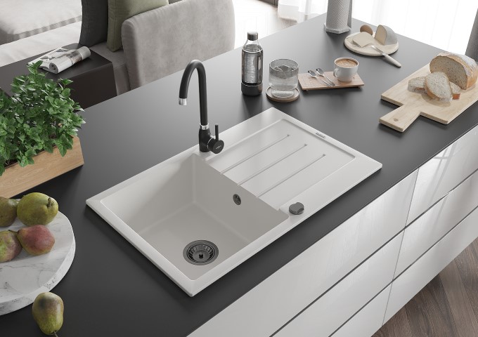 Λευκοί νεροχύτες γρανίτη μονής λεκάνης