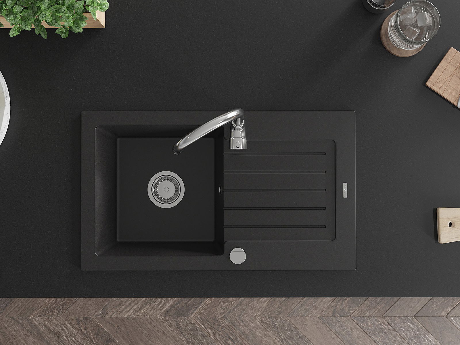 Μονόχωρος μονοκότυλος νεροχύτης με στραγγιστήριο