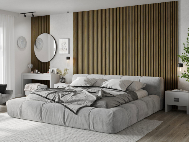 λαμέλες τοίχου δρυς σε υπνοδωμάτιο