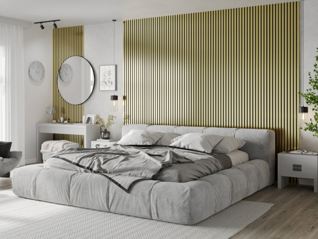 Χρυσά λαμέλ τοίχου στην κρεβατοκάμαρα