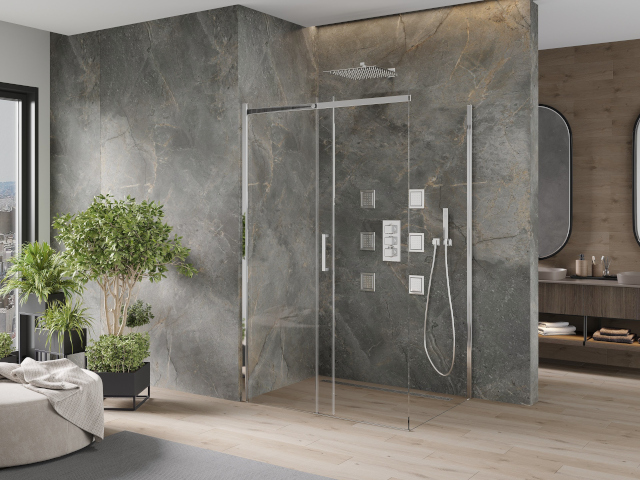 Καφέ γρανίτης Mexen σε διάταξη μπάνιου