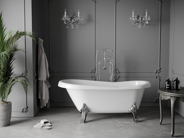 Γκρίζο μπάνιο με πλακάκια δαπέδου