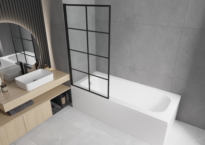 μπανιέρα με παραβάν σε μικρό μπάνιο