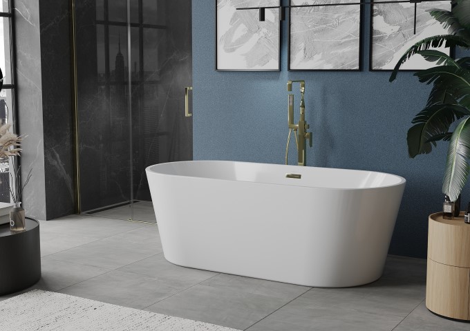 σύγχρονο μπάνιο με μπλε τοίχο