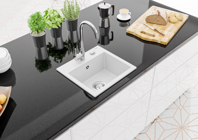 Νεροχύτες γρανίτη με μπαταρία με εξαγώμενο στόμιο