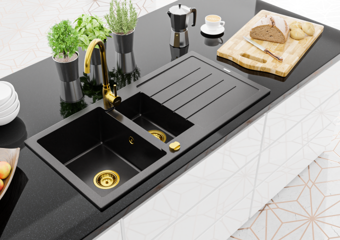 Νεροχύτες γρανίτη με μπαταρία με εξαγώμενο στόμιο