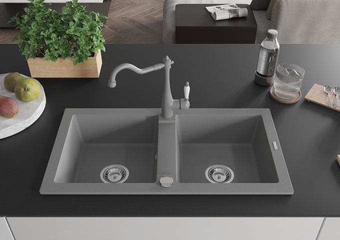 Γρανιτικοί νεροχύτες δύο θαλάμων γκρι