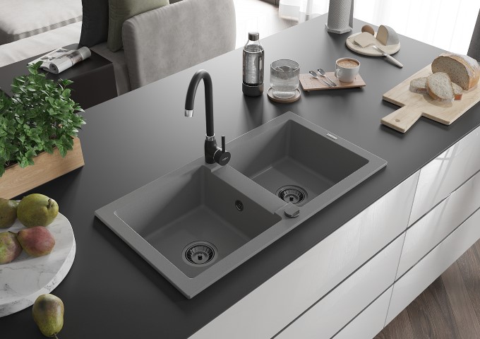 Γρανιτικοί νεροχύτες δύο θαλάμων γκρι