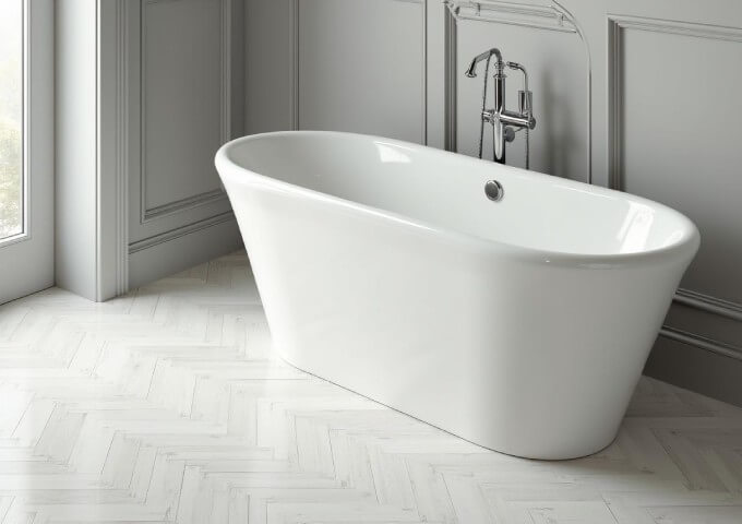 Γκρι πλακάκια βινυλίου ψαροκόκα στο μπάνιο