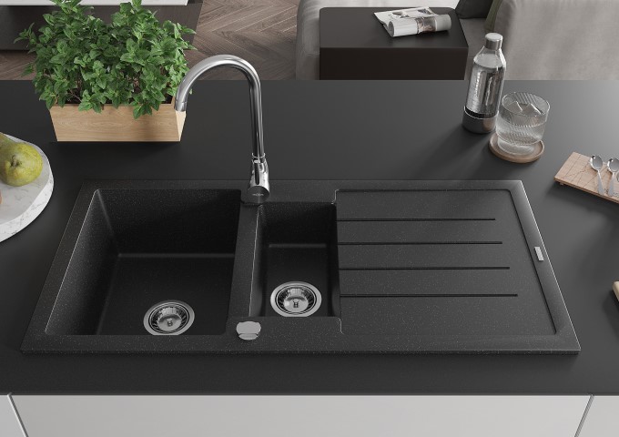 Νεροχύτες γρανίτη με μπαταρία μαύροι με κουκκίδες