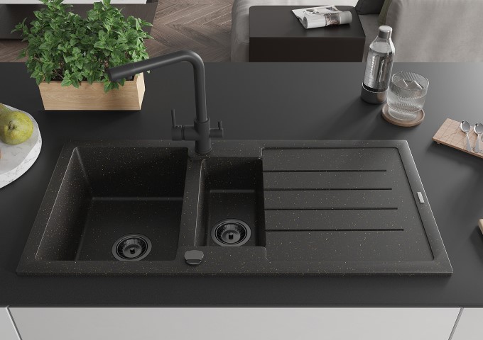 Νεροχύτες γρανίτης μαύρος/χρυσός μεταλλικός