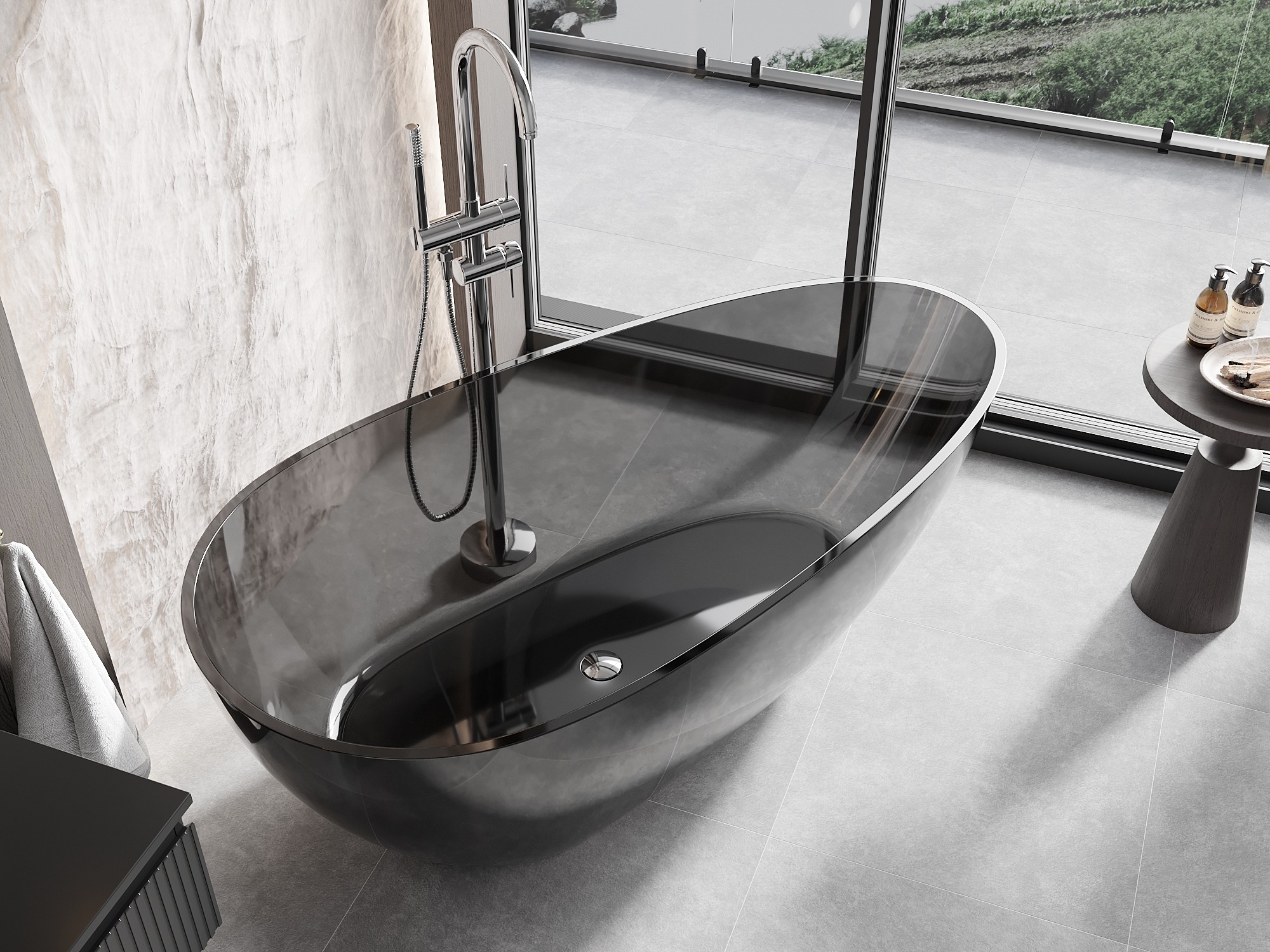 Διαφανής μπανιέρα από ρητίνη στο μπάνιο