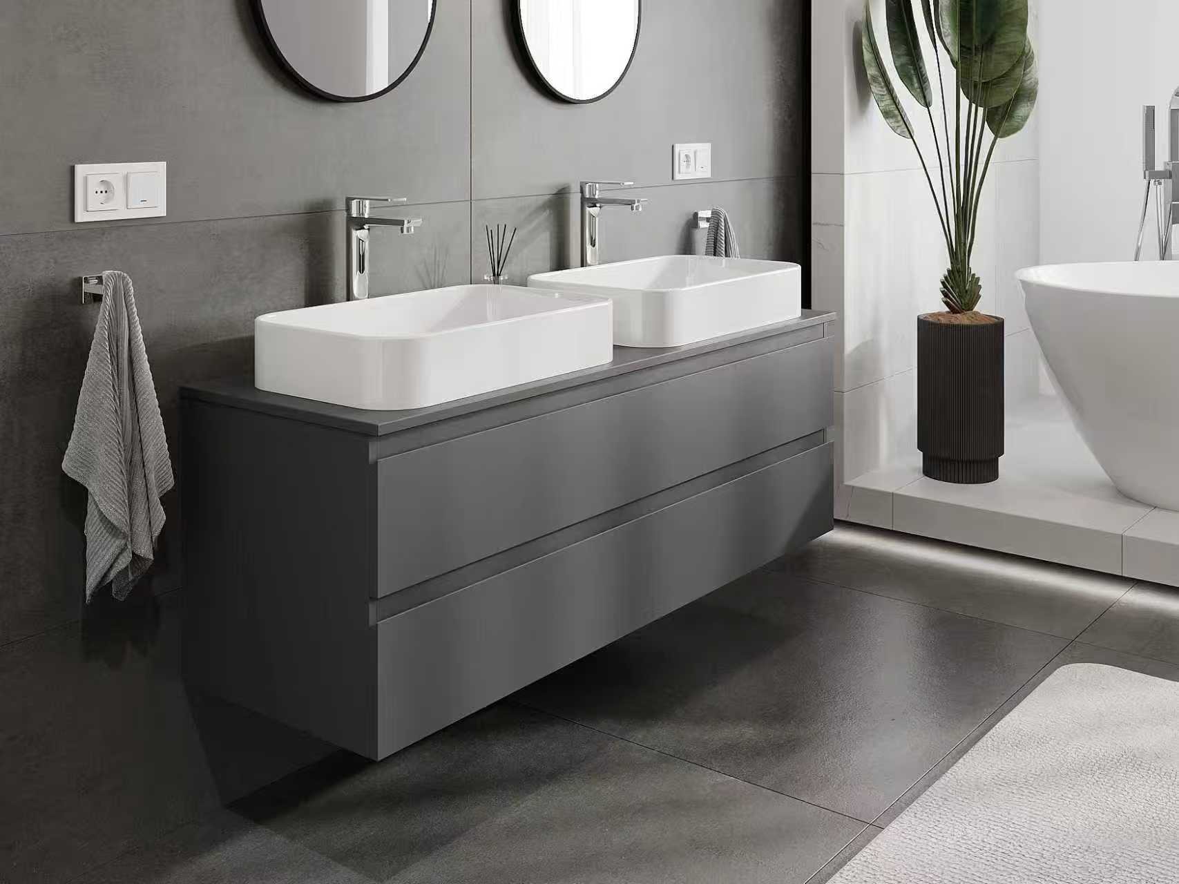 Ανθρακί ντουλάπι μπάνιου με δύο νιπτήρες