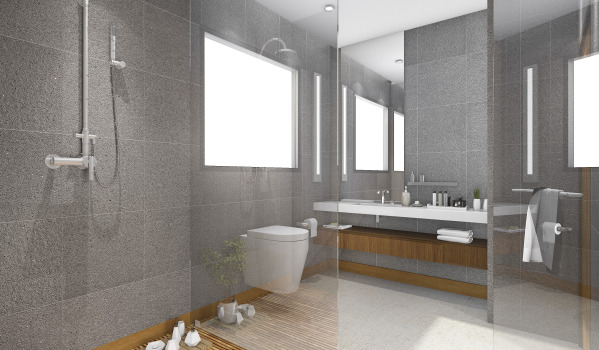 Κομψό μπάνιο με εντοιχισμένο σύστημα ντους