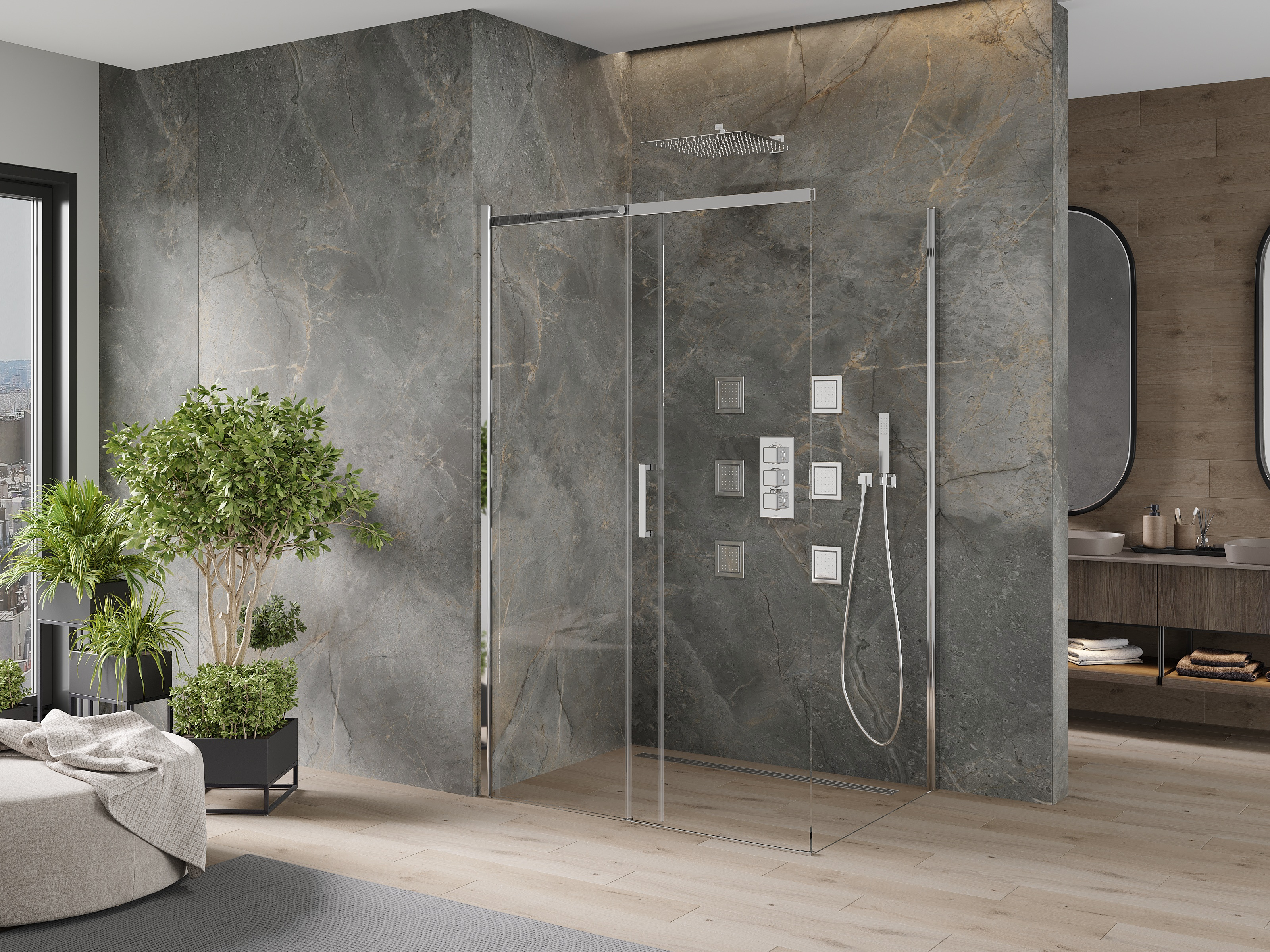 Μινιμαλιστική καμπίνα ντους από πέτρα