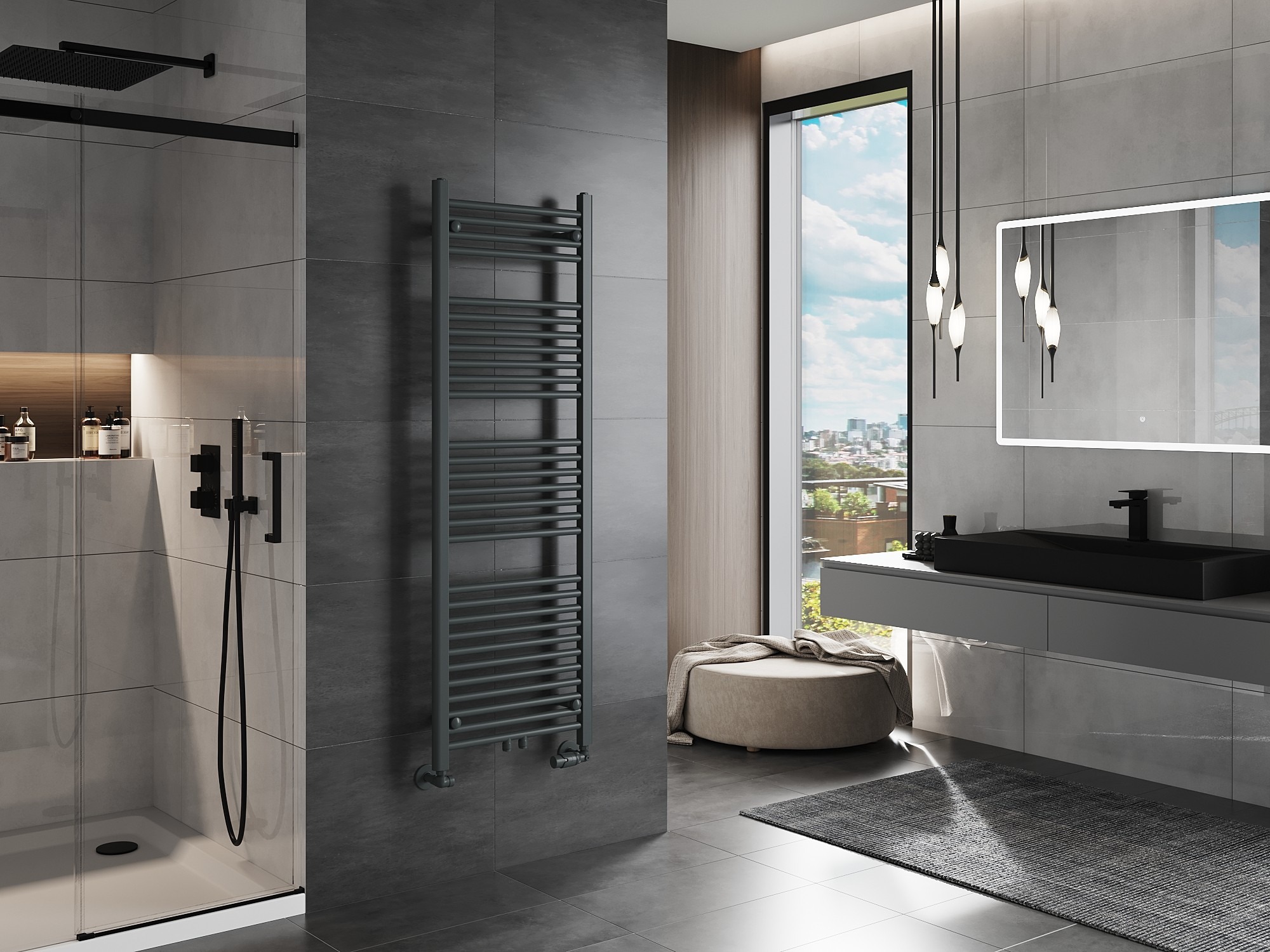 Ανθρακί θερμαντικό σώμα σκάλας για το μπάνιο